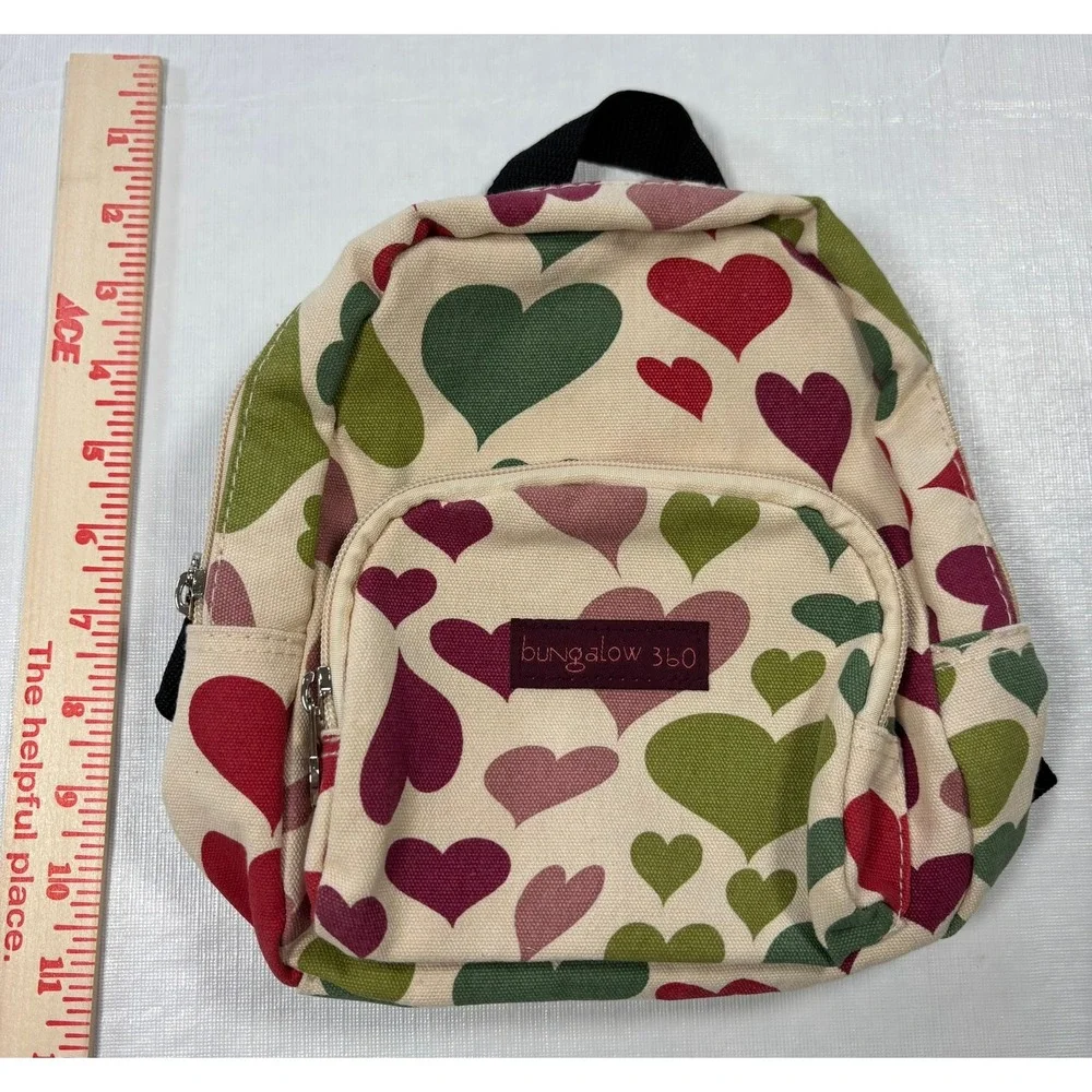 Bungalow 360 Mini Backpack Multi Color Heart Print Canvas Vegan